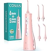 COSLUS ADA Accepted C50 Portable Water Flosser for Teeth: 4 Modes & 5 Intensity Levels Professional Electric Dental Pick for 