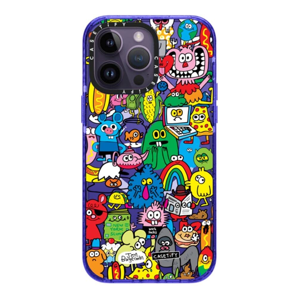 CASETiFY Impact iPhone 14 Pro Max Case [4X Military Grade Drop Tested / 8.2ft Drop Protection/Compatible with Magsafe] - Fun Friends by Jon Burgerman - Peri Purple