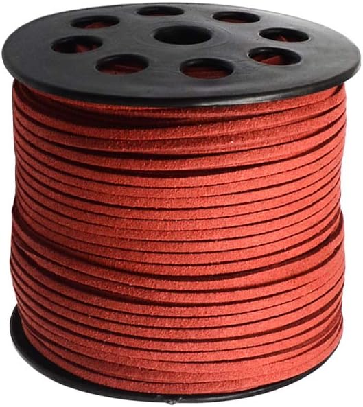 JEWELEADER 1 Roll 98 Yards Faux Suede Cord 3mm Korean Velvet Flat Leather Lace Strap Beading Thread Micro Fiber for Jewelry Making Necklaces Fringe Earrings Braided Bracelet Tassel Bow - Fire Brick