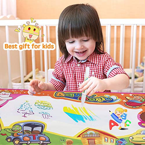 Aqdola Aqua Magic Doodle Mat-Water Drawing Mat-Magic Educational Toys for 2 3 4 5+ Girls Boys Toddler with 3 Water Pens and Drawing Booklet, 34" X 22.5"