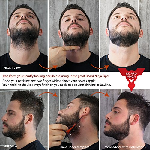 The BEARD NINJA - Beard Shaping Tool Template. Clear Shaper Guide for Lineup & Edging. Transparent Stencil Styling Goatee, Mustache & Neckline + Curve/Step or Straight Cut +Anti-Slip Grip (Red) - Thumbnail 6