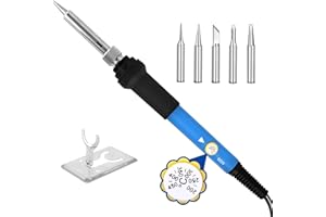 VANWOKE Soldering Iron Kit Soldering Kit With Temperature Adjustable Electric Soldering Gun,60w 110v Soldering Iron With Ceramic Heater,5pcs Different Soldering Tips Soldering Iron Stand (Blue)