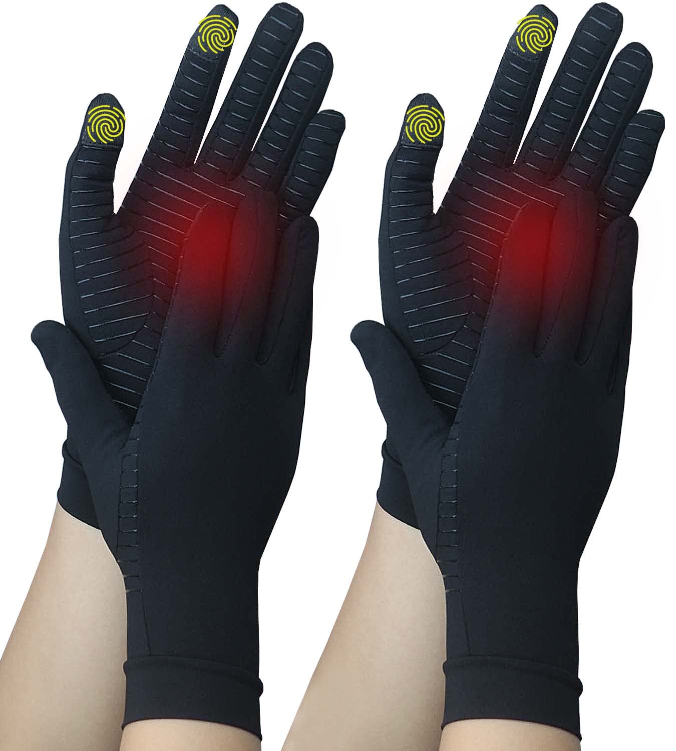 SHIFANQI 2 Pairs Full Finger Copper Arthritis Compression Gloves with Touchscreen. Relief for Hand Pain, Carpal Tunnel, Rheumatoid, Inflammation, Tendonitis, Fit for Men Women, Driving,Typing (XL)