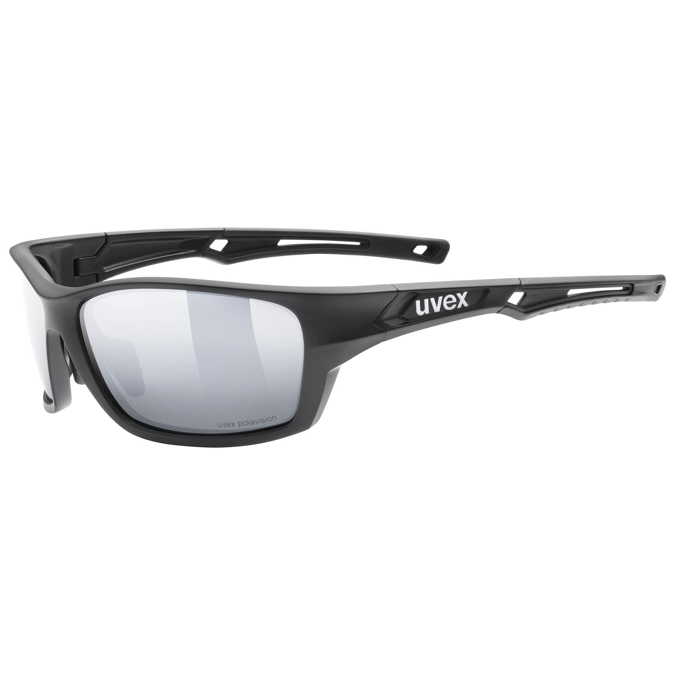 uvex Sportstyle 232 P - Sports Sunglasses for Men and Women - Polarized Lenses - Comfortable & Non-Slip - Black Matt/Silver - One Size
