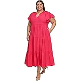 Calvin Klein Womens Gauze Tiered Midi Dress