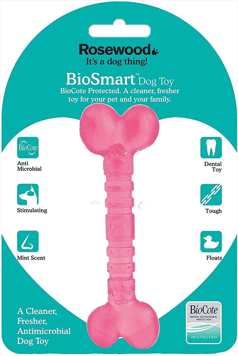 Rosewood BioSafe Puppy Bone - Hygienic Chew Toy for Puppies, Antimicrobial, Soothes Teething, Mint Scented, Promotes Dental Health, Suitable for Small Dog Breeds, Pink