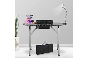 LEIBOU Professional 36”L Portable & Foldable Manicure Table Nail Technician Desk Workstation Manicure Table with Magnifier USB LED Table Lamp,Rolling Wheels,Drawer,Sponge,Free Carrying Bag (Black)