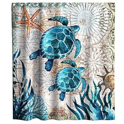 Final Friday Nautical Green Sea Turtles Beach Theme Fabric Shower Curtain Sets Bathroom Blue Ocean Decor with Grommets… 61CNBe7GX7L