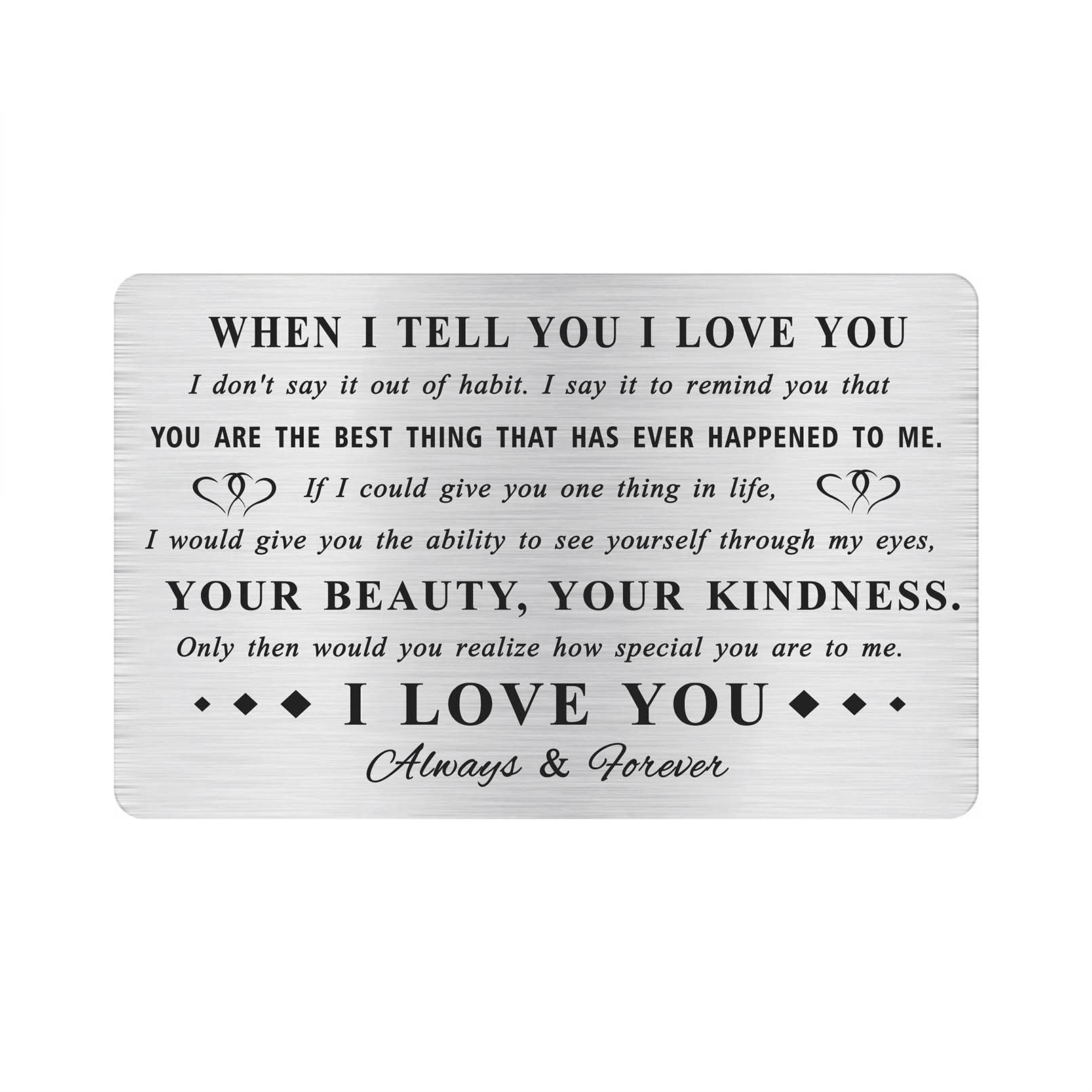 MOQIYXL I Love You Valentines Gifts for Her, Anniversary Card for Wife Girlfriend, Romantic Mothers Day Gifts for Women, Valentines Day, Metal Engraved Wallet Card