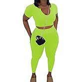 Nimsruc 2 Piece Sets For Women Sexy Casual Workout Crop Short Sleeve Long pants Leggings Sets Summer Active Wear