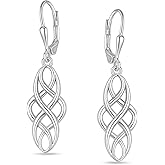LeCalla Sterling Silver Drop Earrings for Women | 925 Silver Leverback Dangle Drop Earrings | Celtic Knot & Heart Jewelry Gift Collection | Lightweight Teardrop Lever Back Drop Dangle Earring for Women