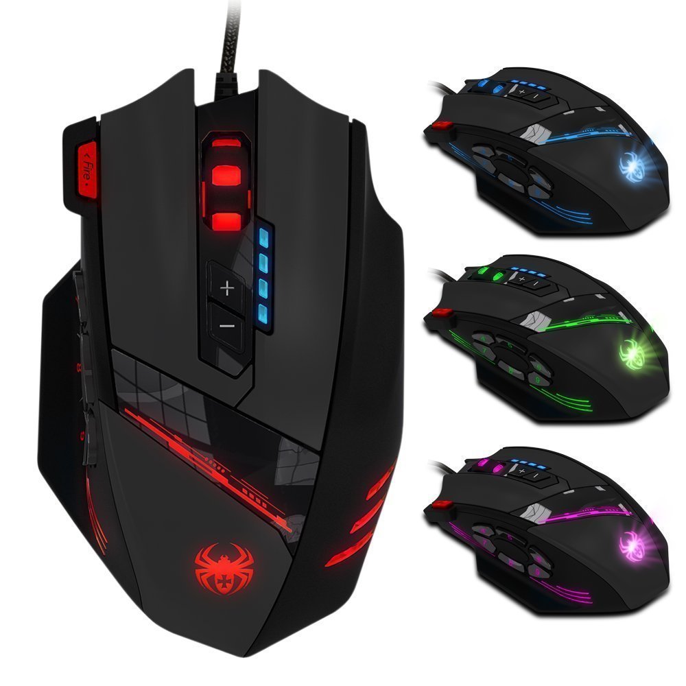 ZELOTES 12 Programmable Buttons Gaming Mouse,Weight Tuning Set,Multi-Modes LED lights,4000 DPI (Up to 8000DPI by the Software),Ergonomic USB Wired Mouse Mice for Pro Gamer PC Laptop Computer