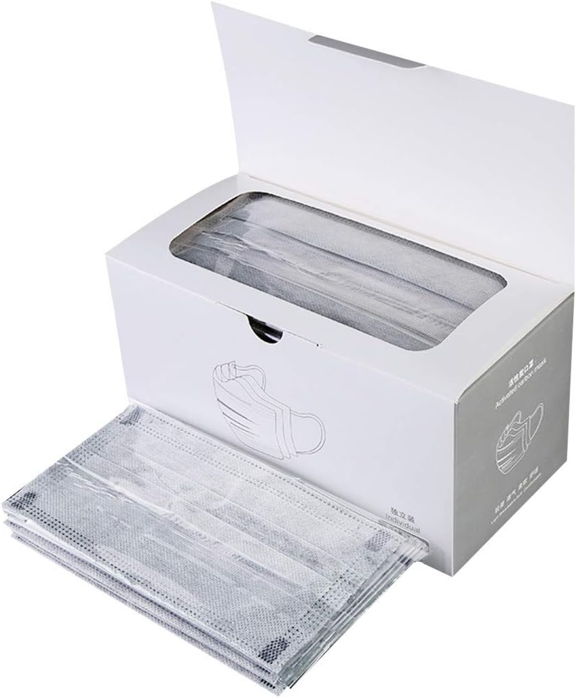 Anti Pollution Breathable Mask - 50pcs Disposable Particulate Respirator Face Mask Dust Breathing Mask Activated Carbon Dustproof PM2.5 Foggy Haze Respirator - 4 Layers/Individually Wrapped (Gray)