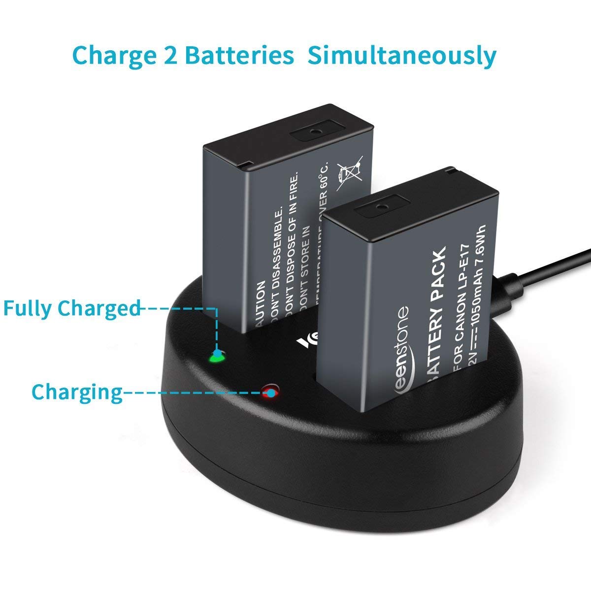 For Canon LP-E17 Battery,Keenstone 2-Pack 1050mAh 7.2V Camera Batteries with Charger for Canon EOS M3 M5 M6 200D 77D 650D 750D 760D 800D Kiss X8i Rebel T6i T6s (Air Blower Included)