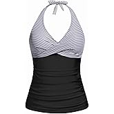 Tempt Me Women’s Tankini Top Halter Tummy Control Swim Tops Only Twist Front V Neck Bathing Suit No Bottom