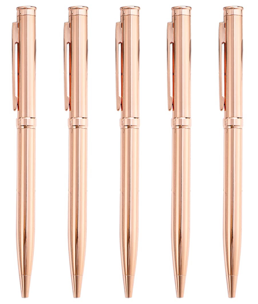 Gullor 5 Pieces Retractable Ballpoint Pen, Metal Pens for Gift, Business, Office, 1.0mm Medium Point Black Ink, Rose Gold