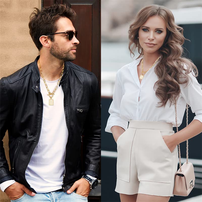 JOKLEFDSA Capital Letter 14K Gold Plated Initial B Letter Pendant Necklace Mens Womens Stainless Steel Paperclip Chain