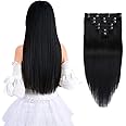 18" Remy Clip in Hair Extensions Human Hair Black for Women Fashion - Long Silky Straight 8pcs 20clips Real Hair Extensions Clip in Human Hair (18 inch 100g #1 Jet Black)