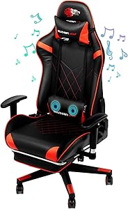 SOUTHERN WOLF Gaming Chair with Massage Function - Bluetooth Office Swivel Chair with Racing Style - Ergonomic Home Office Chair with Armrest Footres Headrest and Lumbar Support (Red)
