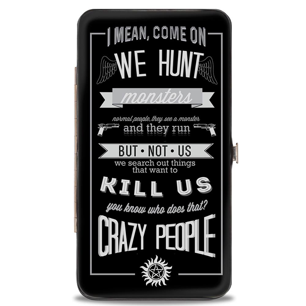 Buckle-Down - Wallet Hinge Wallet - Supernatural Dean Crazy People Quote/Winchester Pentagram Black/Grays Womens Girls One Size