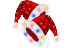 Nabobs 2 Pcs LED Santa Hat - Christmas Hat with 4 Colors Lights,Unisex Christmas Hats Funny for Adults Couples Gifts