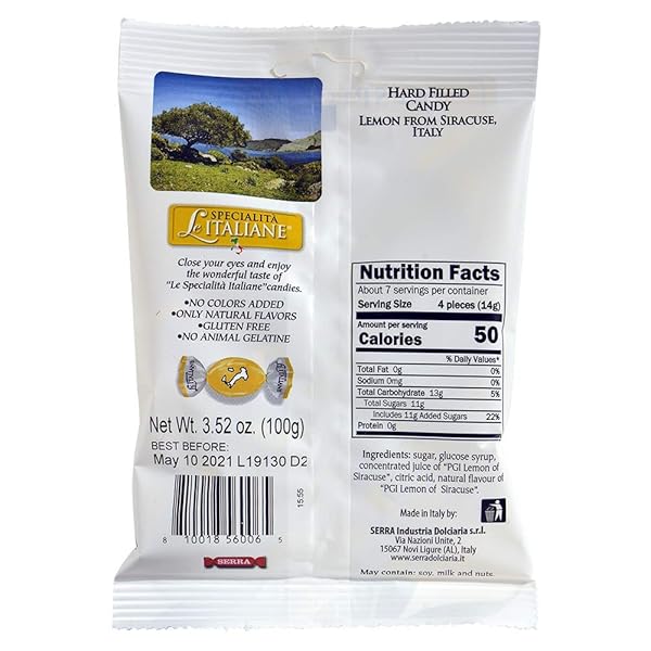 “LE ITALIANE” ITALIAN NATURAL HARD CANDY FILLED WITH IGP LEMONS FROM SIRACUSA (3.5 OZ), 1 UNIT