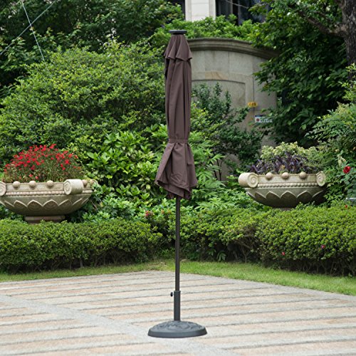 Dienspeak Deluxe 9' Market Outdoor Aluminum Table Patio Beach Umbrella Sunshade 1000 Hours Fade-resistant with Push Button Tilt and Crank, 250g/sqm Spun Polyester,8 Steel Ribs (Coffee)