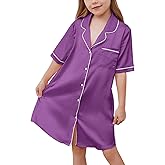QPANCY Girls Satin Nightgowns Button Down Silky Sleepwear Pajamas Short Sleeve Princess Night Dresses Loungewear