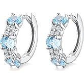 RANDES Small Hoop Earrings for Women Hypoallergenic 925 Sterling Silver 13.5mm Thick Huggie Earrings Hoops Created Gemstone Diamond Birthstone Wedding Earrings