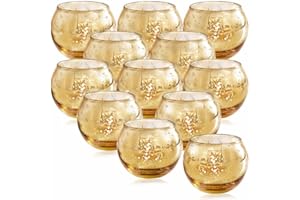 LAMORGIFT 12 Pcs Gold Votive Candle Holders -Gold Mercury Glass Candle Holders, Diwali Decorations for Home, Wedding Centerpieces for Tables, Christmas Tea Light Holders