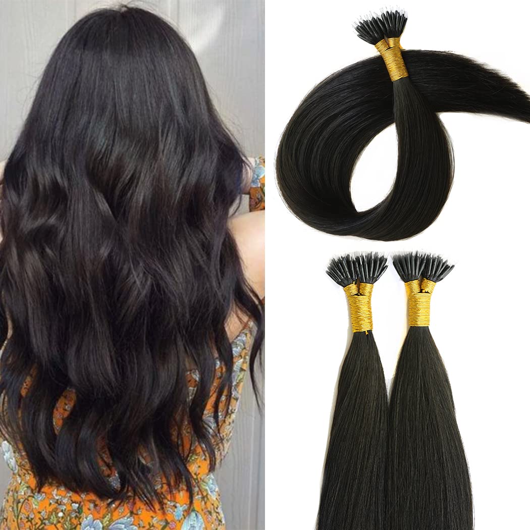 KOCONI Nano Ring Human Hair Extensions - 20 Inch Remy Natural Black #1B — image 1