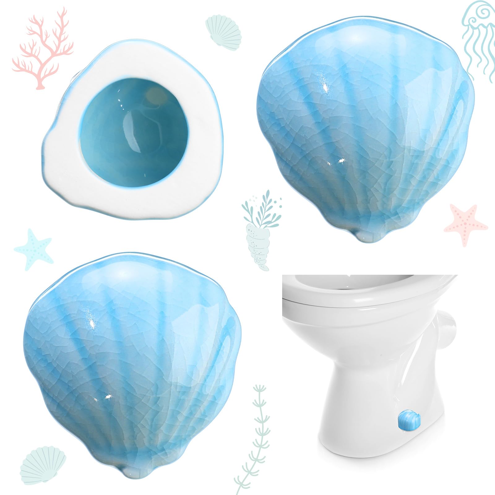 Photo 1 of FillTouch 2 Pcs Toilet Bolt Caps, Decorative Toilet Bolt Covers, Cute Animals Ceramic Accessories for Home Bathroom Decor (Blue,Scallop)