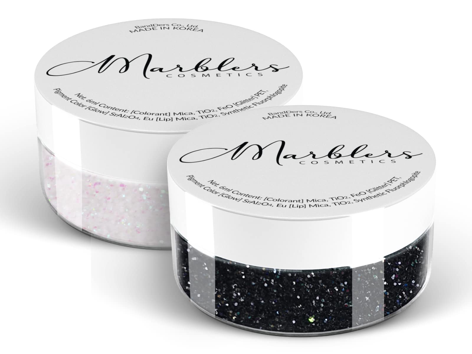 MARBLERS Cosmetic Grade Fine Glitter Duo [Black Knight & Rainbow White] 0.36oz (10g) | Non-Toxic | Vegan | Cruelty-Free | Eyeshadow, Nail Polish, Nail Art | Festival, Rave & Party Makeup | Body & Face — image 1