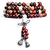 Zen Dear Unisex Natural Colorful Wood Buddhist Prayer Beads Bracelet Necklace Tibetan Mala Prayer Beads