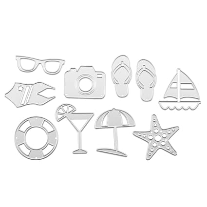 Rrimin 10pcs Summer Beach Holiday Series Cutting Die Stencil Scrapbooking Template (No.1)