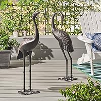 Deco 89 AL 2092 (Set of 2) Garden Decor Outdoor 33" and 29" Inch White/Yellow Aluminum Cranes