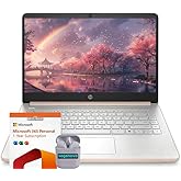 HP 14" Business Laptop Computer with Microsoft Office 365, 4-Core Intel Processor, 1.1TB Storage (128GB SSD + 1TB OneDrive), 8GB RAM, Windows 11, SageNova Earphones, Pale Rose Gold
