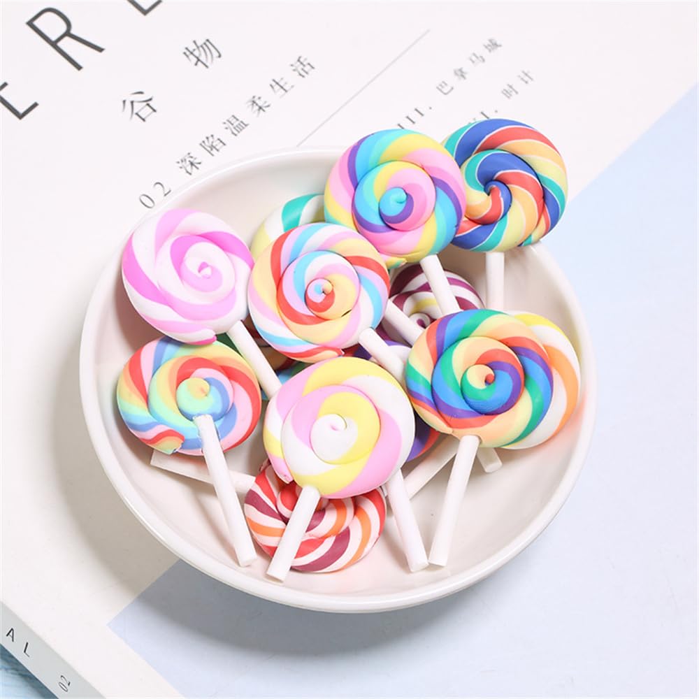 100pcs Slime Charms Resin Fake Candy Lollipop Charms Kawaii Cute Set Mixed Assorted Sweets Flatback Slime Beads Making Supplies for DIY Craft Making and Ornament Scrapbooking
