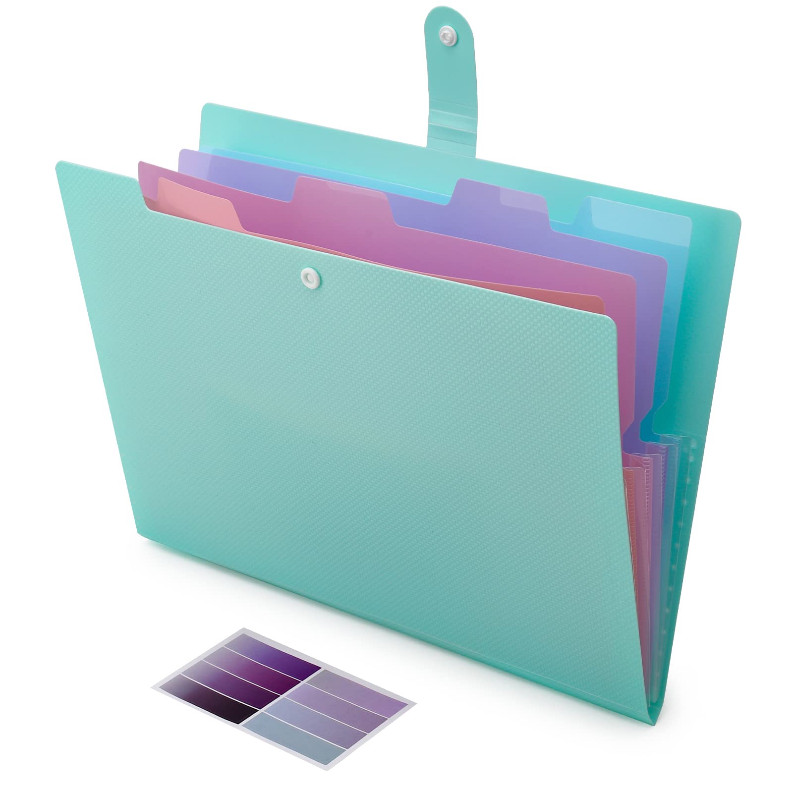 NAFY Colorful Expanding File Folder, 5 Pockets Folder with Colored Labels Portable Weave Pattern Accordion File Folder A4 Letter Size Project Organizer Document Folder for Office School (Green)