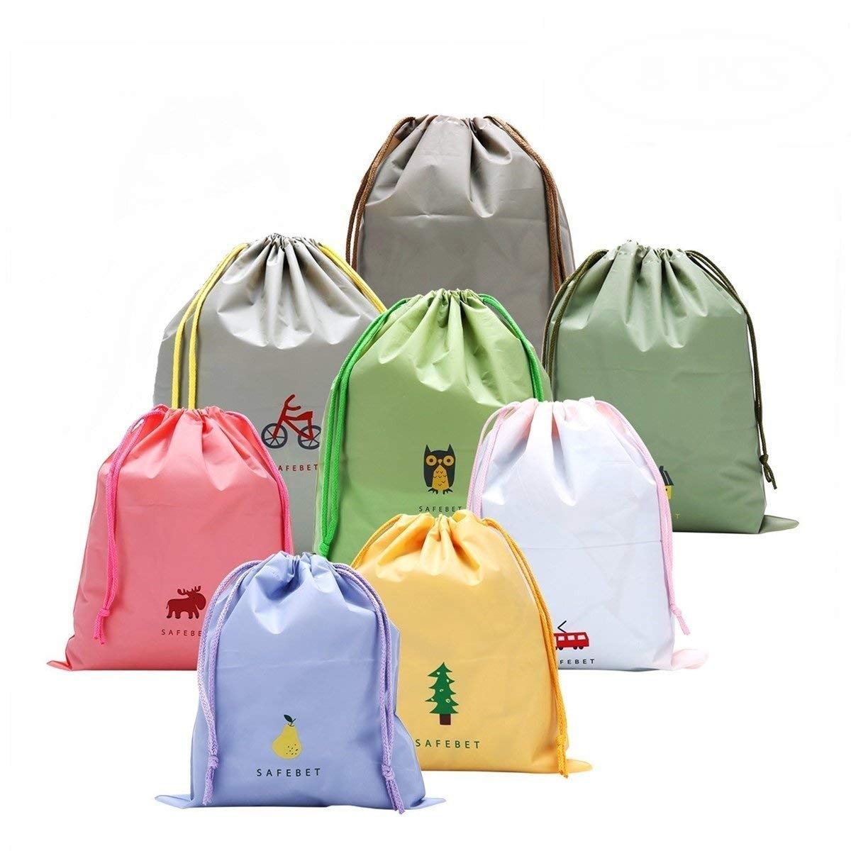 Creativee Waterproof Drawstring Storage Bags for Gym Sports Swimming Carry Travel Necessities Clothes Laundry Toiletry Bag (Green,Pink,41), Green,Pink, 41 x 37 cm, 4 sacs de 32 x 27 cm et 2 sacs de 24