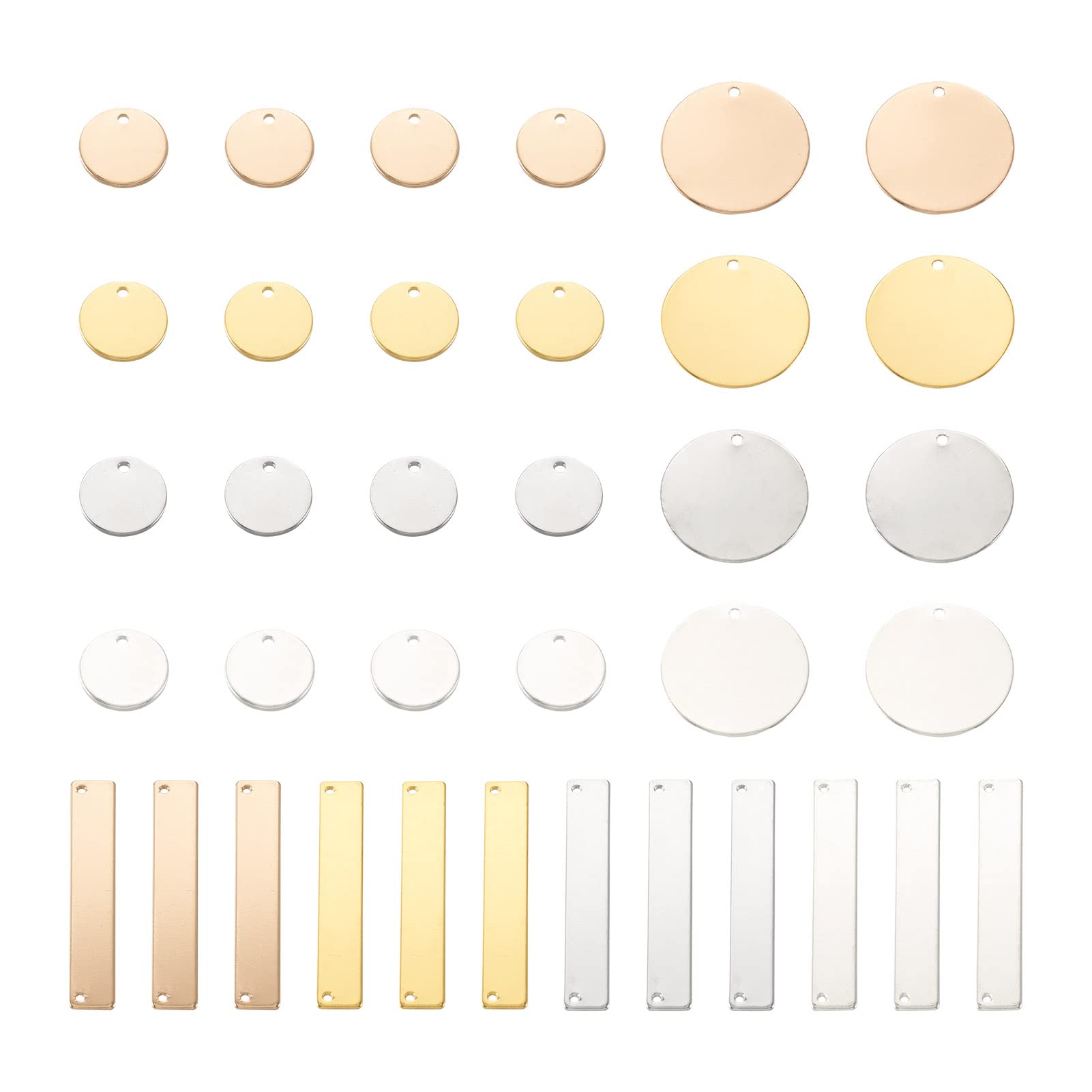 Craftdady 40Pcs Blank Stamping Tag Pendants Flat Round Rectangle Tag Charms Metal Engraving Plate Dangle For DIY Necklace Bracelet Jewellery Making