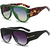 QYVEWY Trendy Oversized Aviator Sunglasses for Women Men Square Thick Frame Large Sun Glasses UV400 Protection