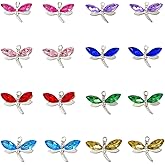 Honbay 16PCS Alloy Dragonfly Charms Pendant Diamond Metal Insects Pendants for Earring Necklace Bracelet Jewelry Making and Crafting (8 Color)