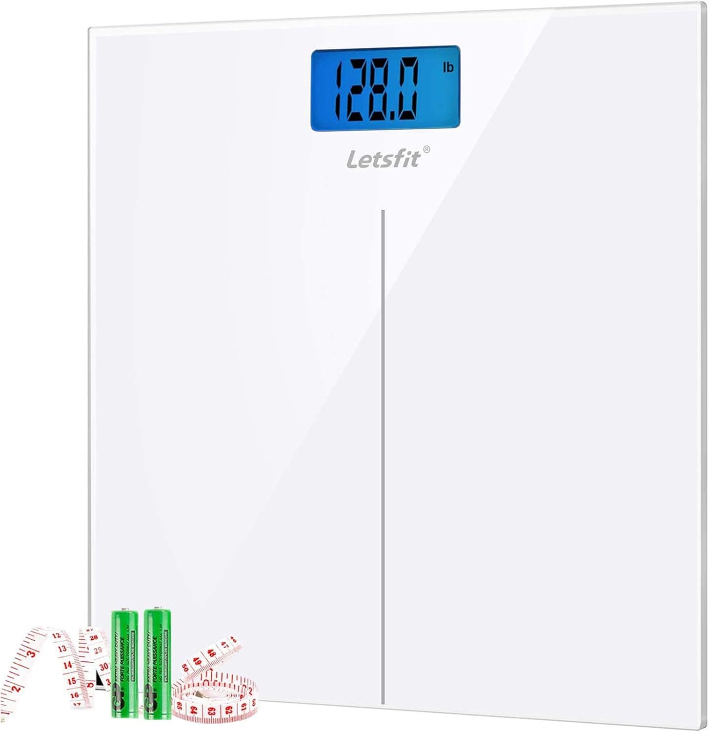 Letsfit Digital Body Weight Scale, Bathroom Scale with Large Backlit Display, Step-On Technology, High accuracy 0.1lb, 400 Pounds Max, 6mm Ultra Slim Design, Included Body Tape Measure: Health & Personal Care