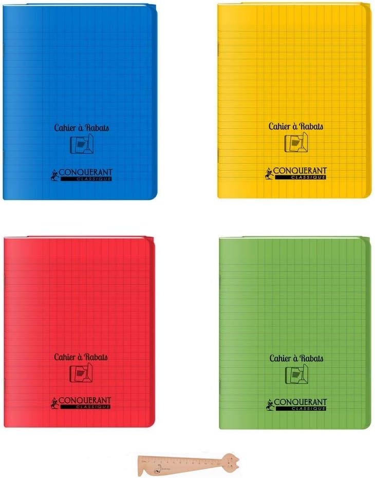 Lot of 4 Cahiers with Turning Polypro to Rabats Hamelin 24 x 32-96 Pages -Grands Carreaux Seyès- Couleurs Absorties + 1 Stylo Blumie