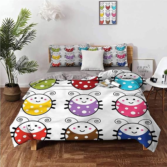 Bedding Duvet Cover, Ladybugs Cute Smiling Ladybugs Set