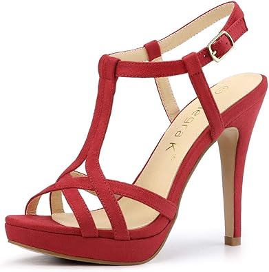 red strappy platform heels
