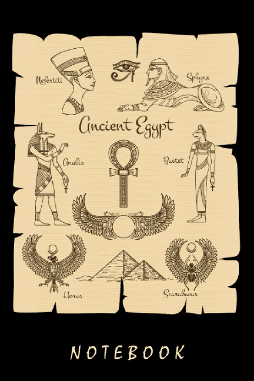 Notebook: Notebook lined - Egyptian Papyrus Style - 120 pages - 6 " x 9 "