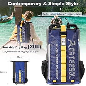 arteesol 20L Wasserdicht Rolltop Fahrradtasche Rucksack Fahrradrucksack Wasserdicht Dry Bag Outdoor Sport Rucksack für Den Täglichen Pendelverkehr Schule Bootfahren Kajakfahren Camping Wandern 2 Schnorchelmasken 61CNVOu1fyL. SS300 Passen Sie den Gürtel um die Taille an die persönlichen Bedürfnisse an, um die Schultergurte sicher in Position zu halten und den Schulterdruck zu verringern.