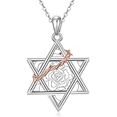 TIGER RIDER Star of David Necklace 925 Sterling Silver Rose Star of David Pendant Necklace, Silver Jewelry Necklace Gift for Mother